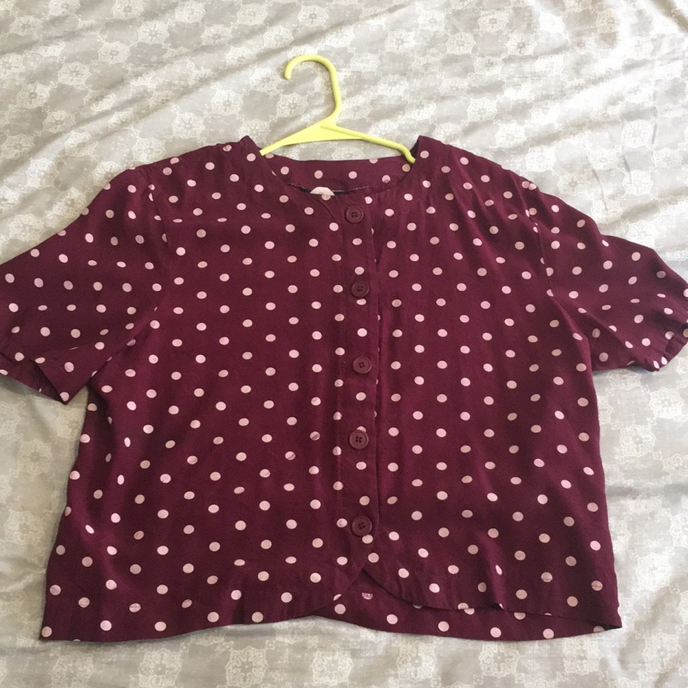 Shortsleeved Maroon Polka Dot Blouse